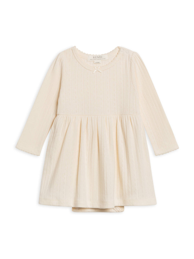 Organic Willa Brushed Back Pointelle Long Sleeve Bodysuit Dress