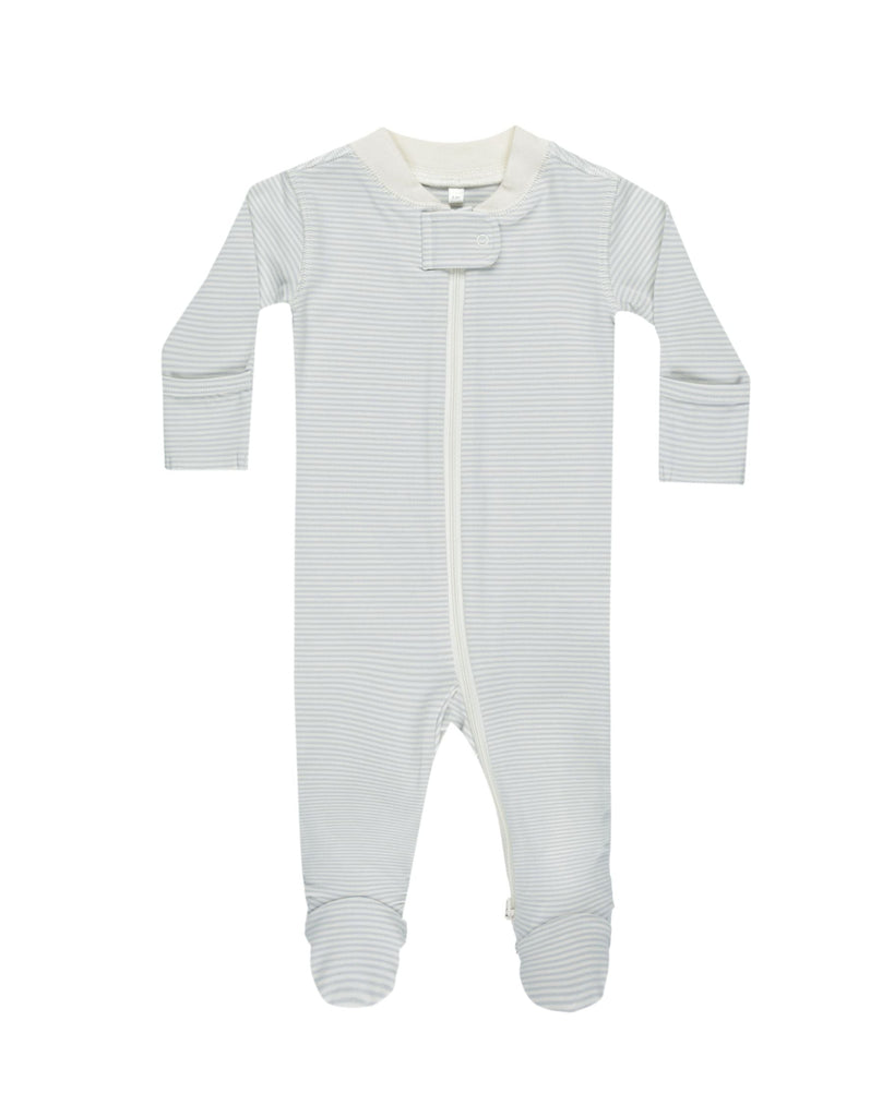 Quincy Mae Zip Long Sleeve Sleeper Footie | Sky Micro Stripe