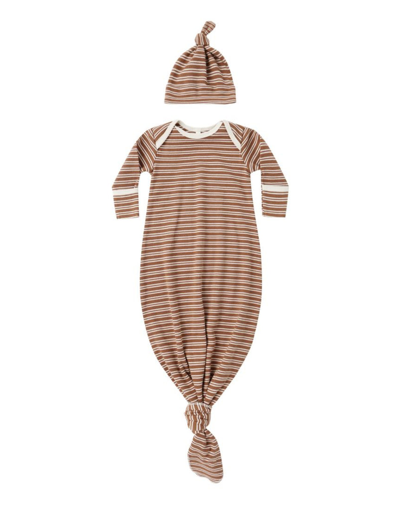 Knotted Baby Gown + Hat Set || Cedar Micro Stripe