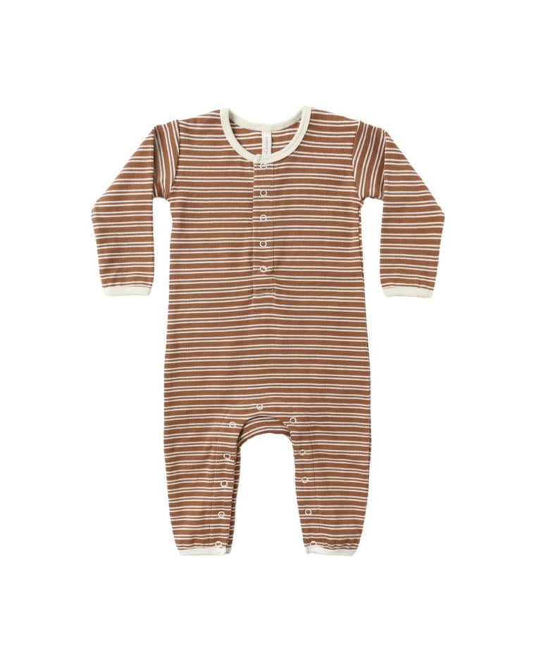 Ribbed Baby Jumpsuit || Cedar Micro Stripe