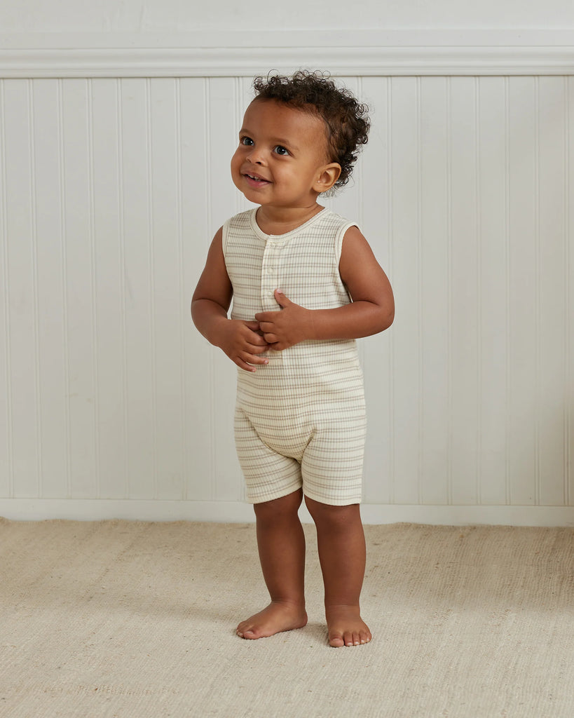 Quincy Mae ribbed henley romper | silver stripe