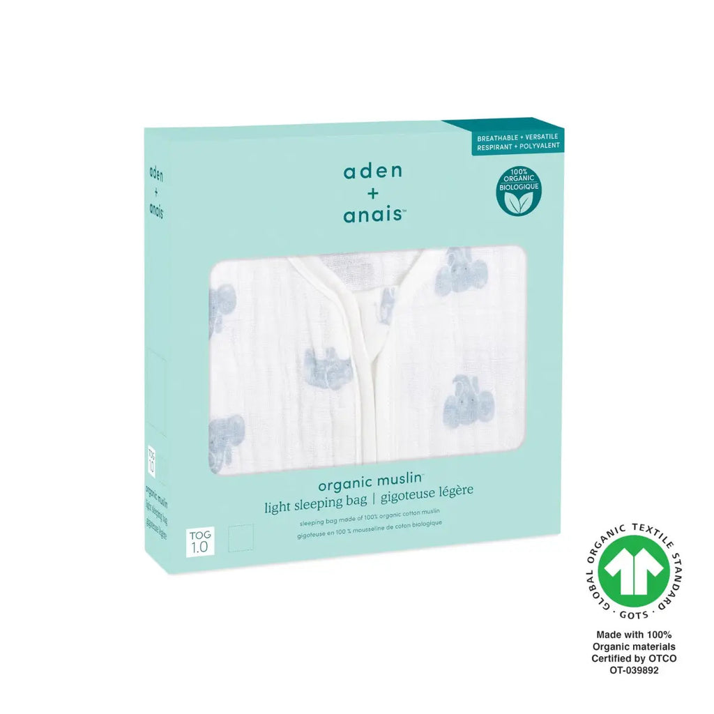 organic cotton light sleep sack - animal kingdom elephants