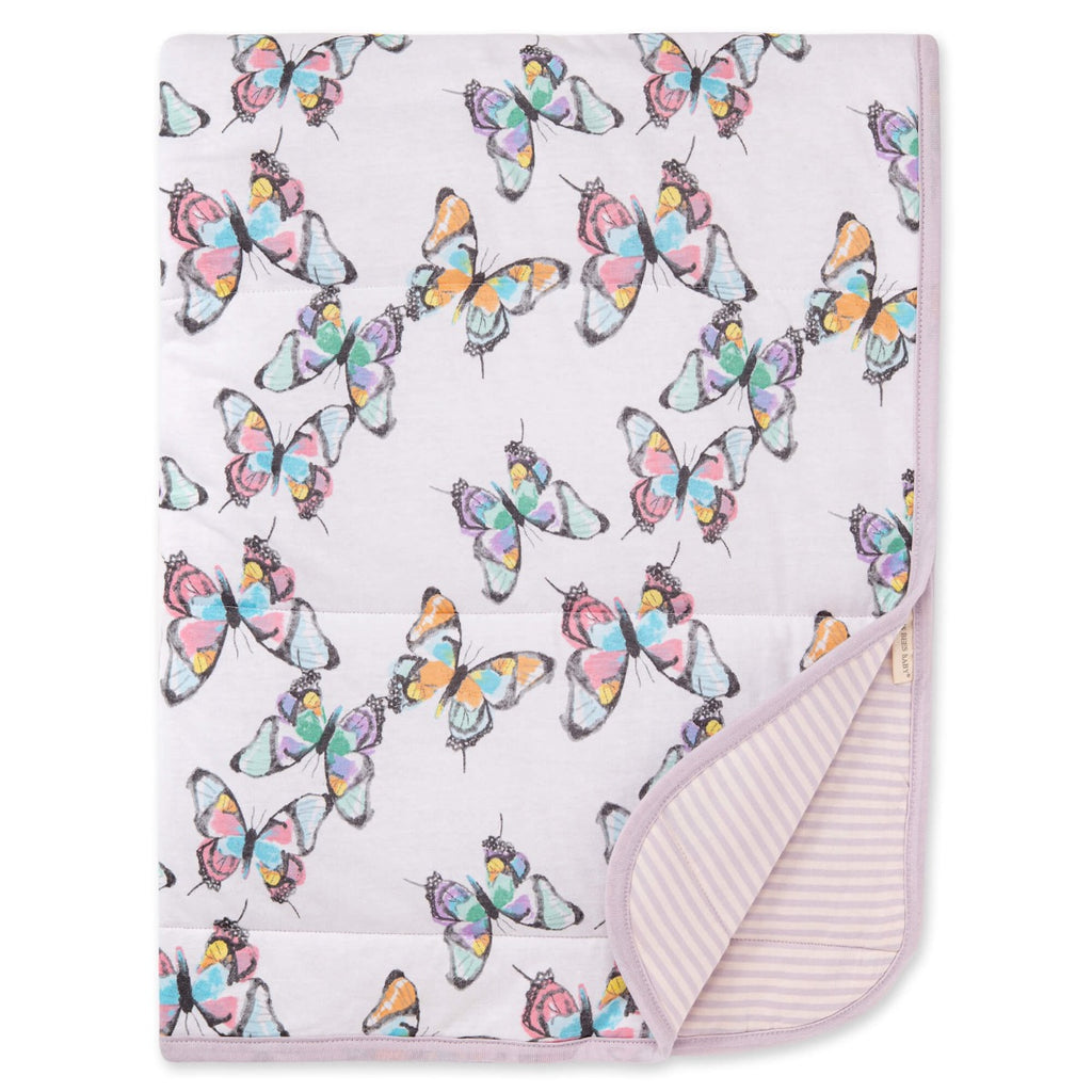 Rainbow Butterflies Organic Cotton Reversible Baby Blanket