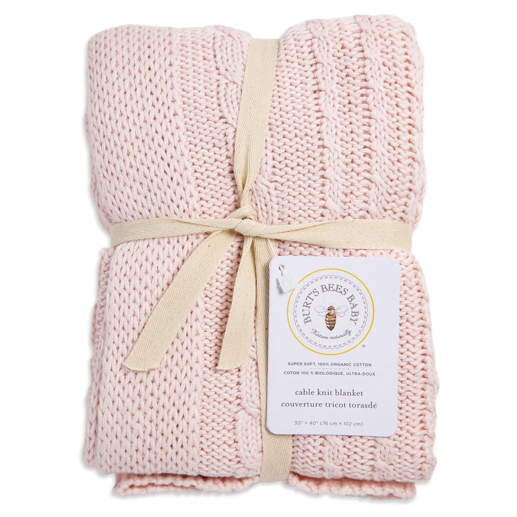 Cable Knit Organic Stroller Blanket - Pink