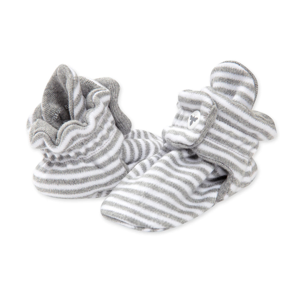 Classic Stripe Organic Cotton Baby Booties - Grey