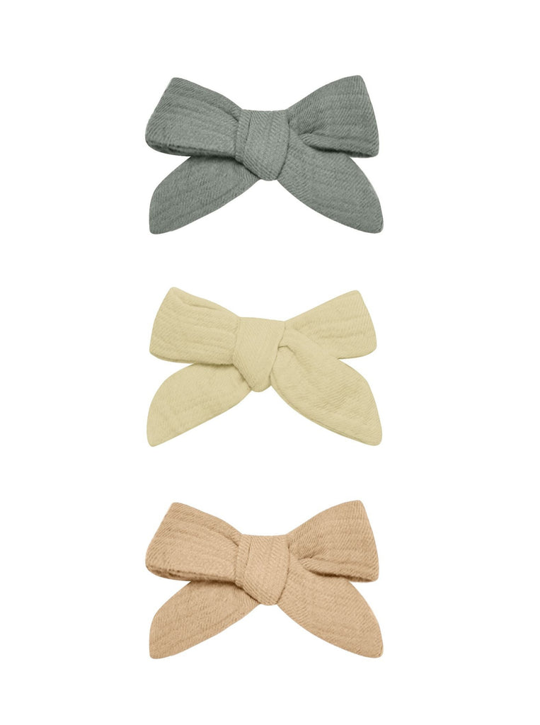 Bow w Clip Set of 3 | Sea Green, Yellow, Apricot