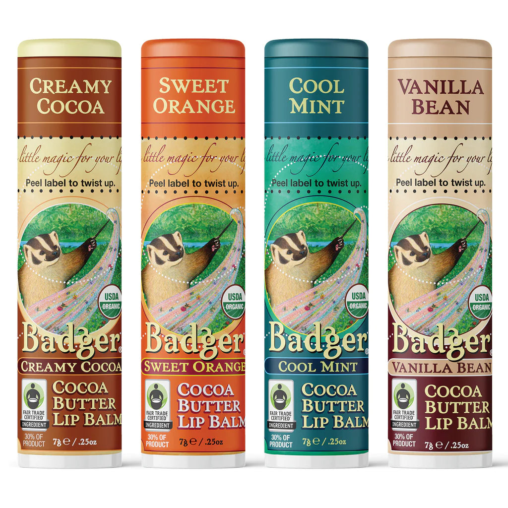 Badger Cocoa Butter Lip Balm Gift 4-Pack